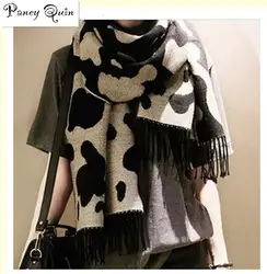 Женский осенне-зимний шарф с кисточками классический коровья пятнистая леопардовая палантины теплые шарфы для женщин кашемировый шарф