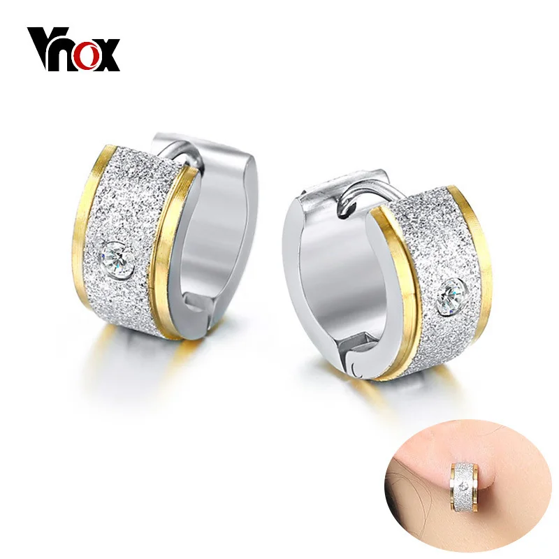 

Vnox Women's Bling CZ Stone Hoop Earrings High Quality Stainless Steel Gold Silver Color Earring Girl Female Gifts Jewelry