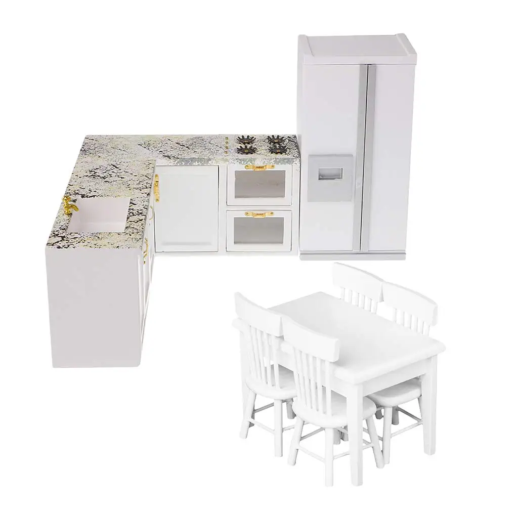 1/12 Miniature Wooden Kitchen Cabinet Refrigerator Table Chair Doll House Furniture Accessories Toys for Children Toddler Kids 1/12 Miniature Wooden Kitchen Cabinet Refrigerator Table Chair Doll House Furniture Accessories Toys for Children Toddler Kids