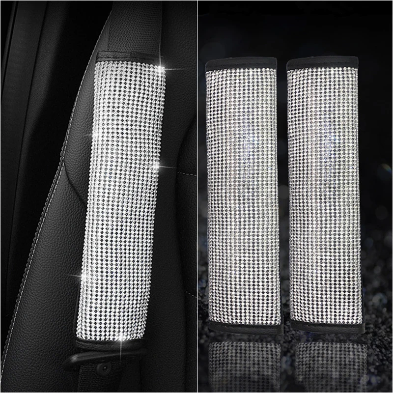 

2pcs Bling Rhinestone Seat Belt Shoulder Pad Cover Cushion Car Accessories Newly