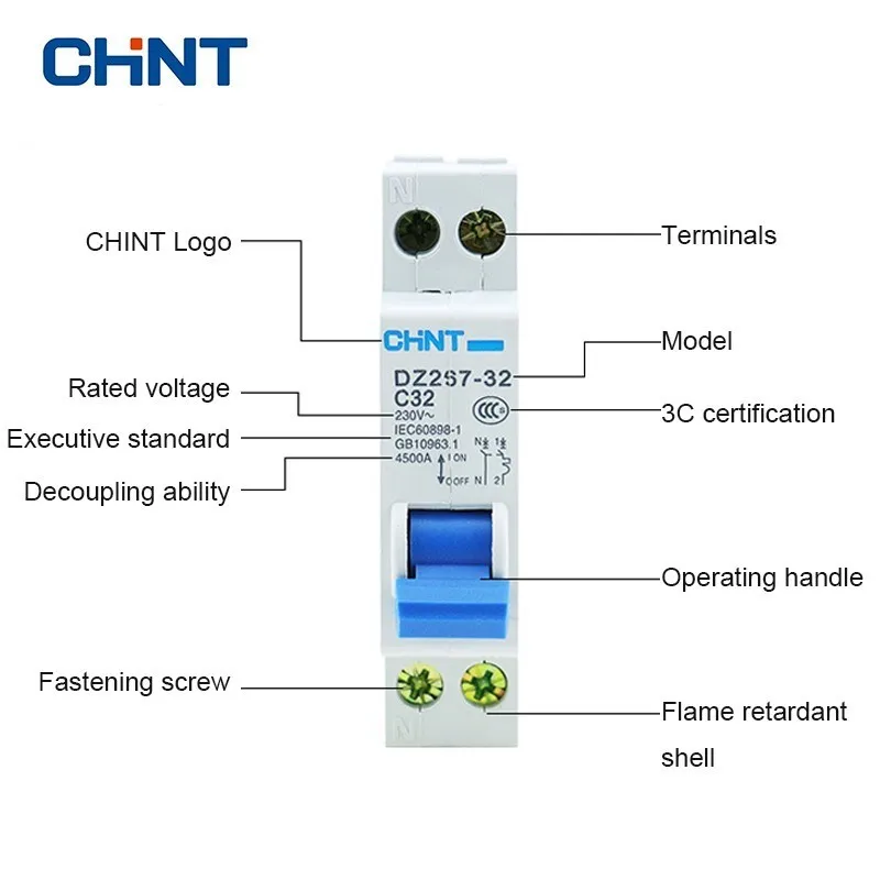 CHNT 1P+ N бытовой небольшой воздушный выключатель Двойной линейный выключатель DPN двойной выключатель DZ267LE-32 10A 16A 20A 25A 32A