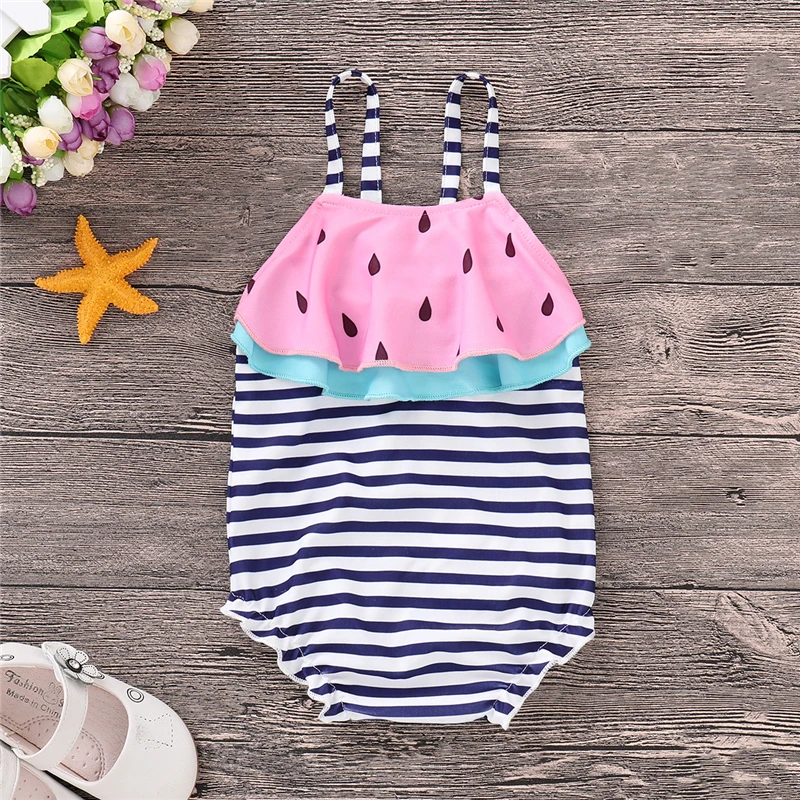 Детский купальный костюм для новорожденных девочек в полоску с арбузом, купальник-бикини, купальный костюм, пляжная одежда, купальный костюм