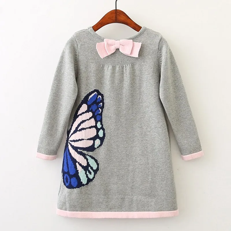 

Girls Clothing Dresses 3 4 5 6 7 8 Years Girls Long Sleeves Knit Dress Fashion Butterfly Print Princess Dress Baby Girl Clothes