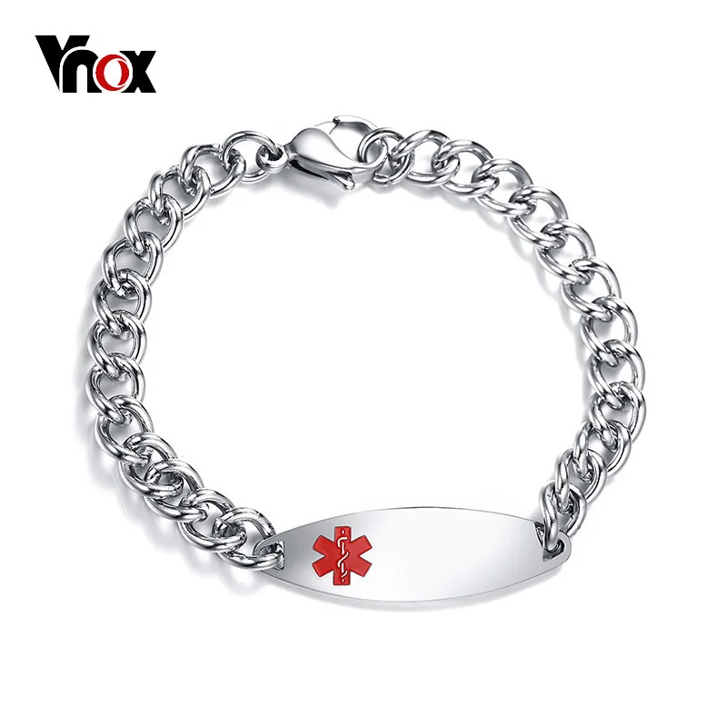 

Vnox Free Engraving 13mm Medical Emergency Alert ID Bracelet for Men Women Stainless Steel Jewelry for Warfarin Diabetic