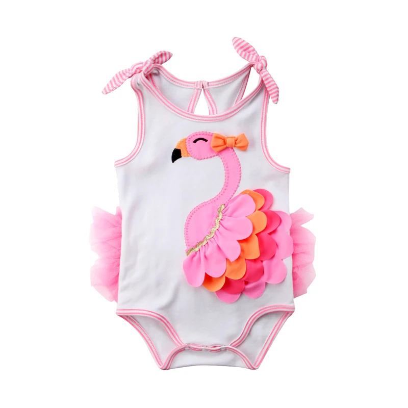 

Toddler Baby Girls 3D Flamingo Cartoon One-piece Bodysuit Babies Sleeveless Bandage Jumpsuit Outfit One Piece Sunsuit Clothes