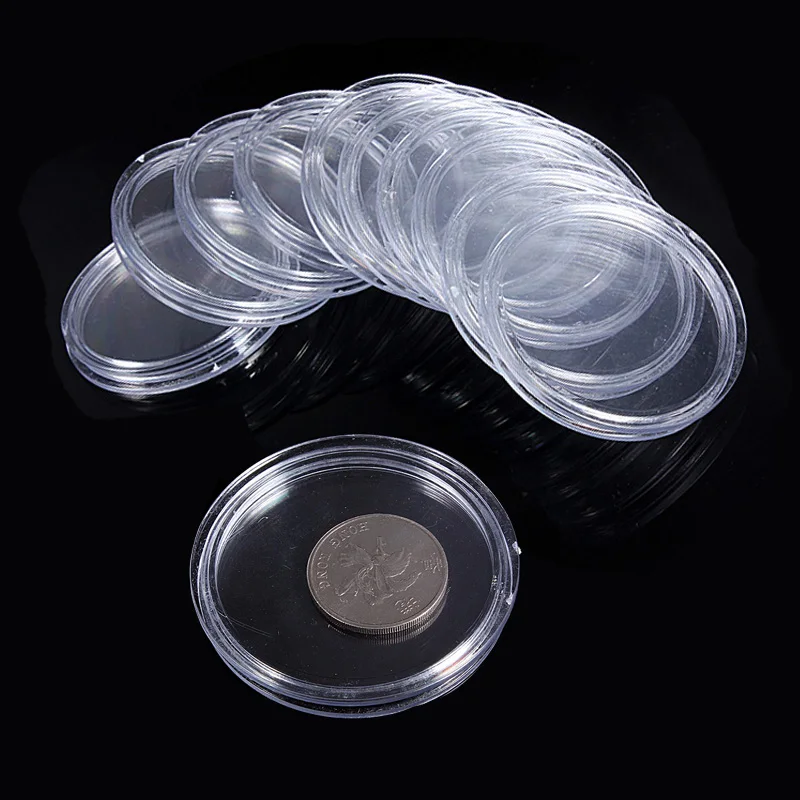 

10pcs/pack Transparent Coin Capsules Crafts Containers Storage/Collection Boxes Holders Diameter 18mm-50mm Round Drop Shipping