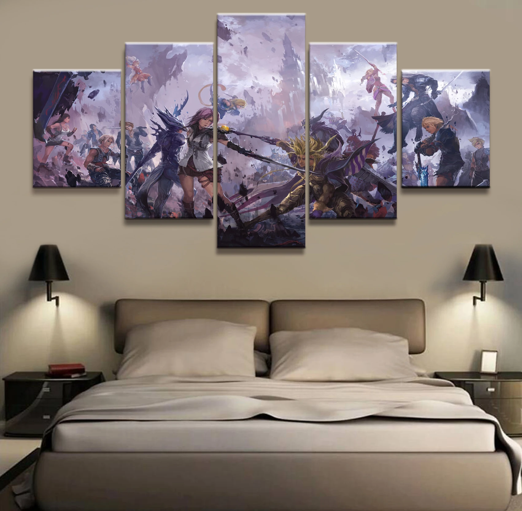 

5 Pieces Final Fantasy XIV Game Poster Modern Wall Art Decorative Modular Framework Picture Canvas HD Printed One Set Painting