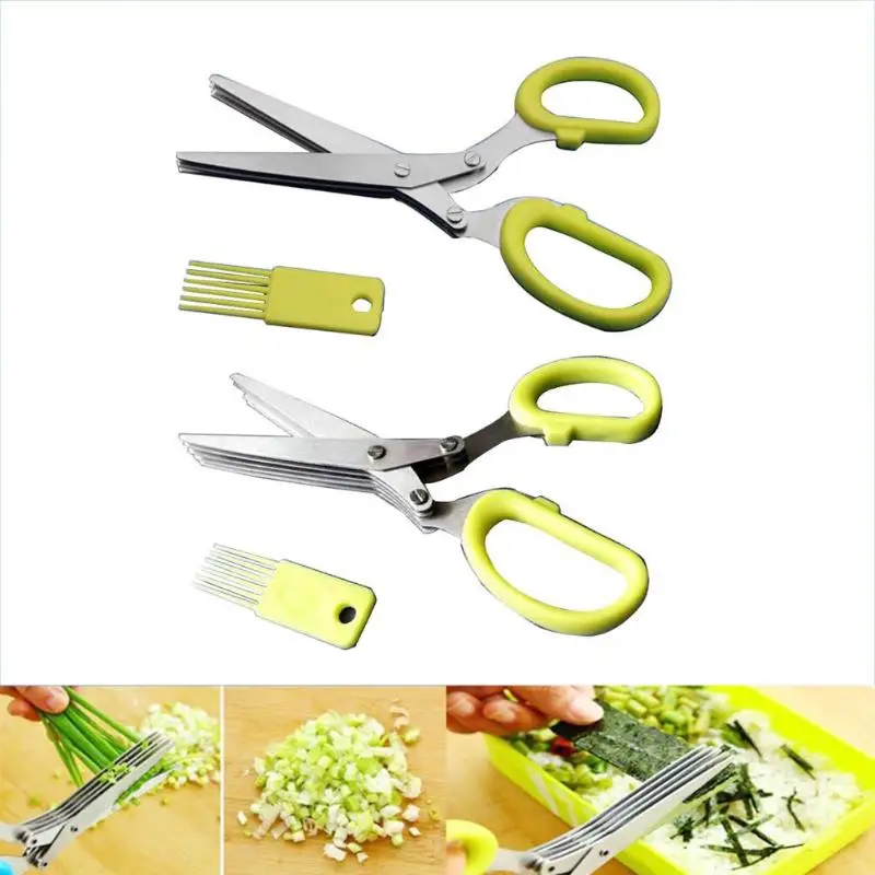 

3/5 Layers Scissors Sushi Shredded Scallion Cut Herb Tool Stainless Steel Kitchen Knives Scissors Sushi Shredded Scallion Cut