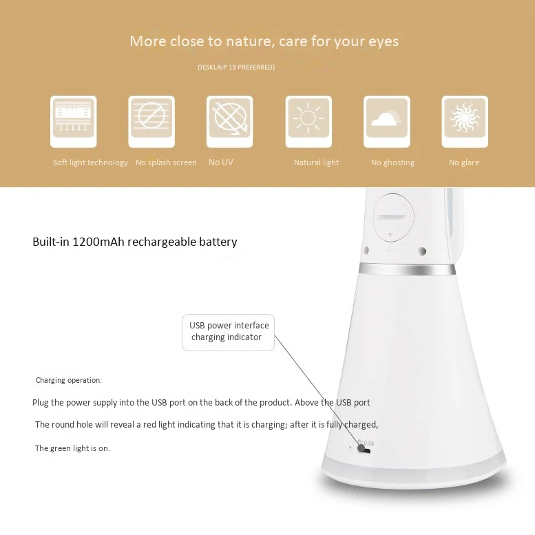  Led Desk Lamp 4W Foldable Dimmable Usb Table Light With Calendar Temperature Alarm Clock Atmosphere