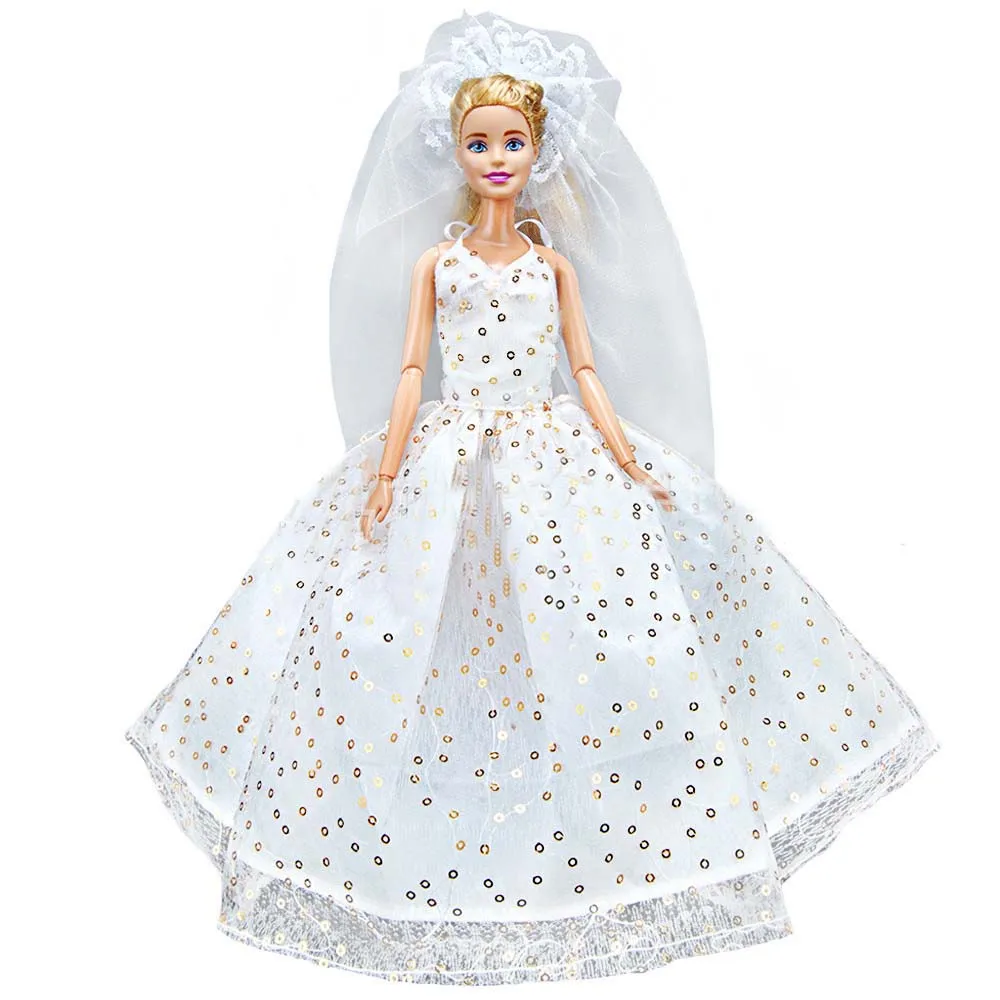 

Wedding Dress Backless V Collar Princess Evening Party Ball Long Gown Handmade Skirt Dolls Clothes For Girl Doll Accessories