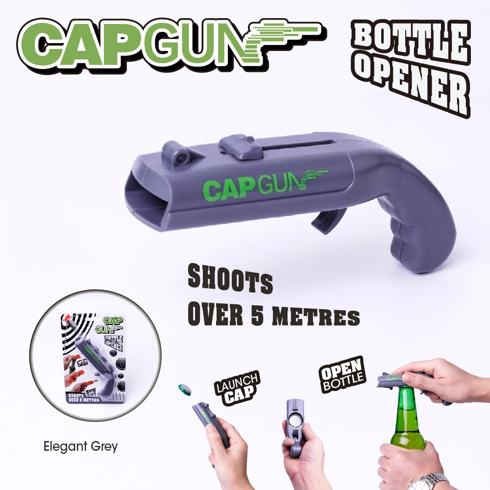 

Portable Bottle Opener ABS Metal Magnet Creative Gun Shape Cap Flying Opener Beer Bottle Can Opener Launcher Tool
