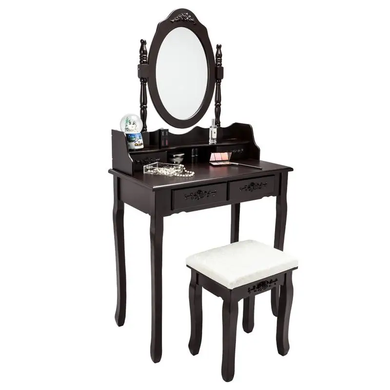 

FCH Modern Concise 4-Drawer 360-Degree Rotation Removable Mirror Dresser Brown Bedroom Furniture Table