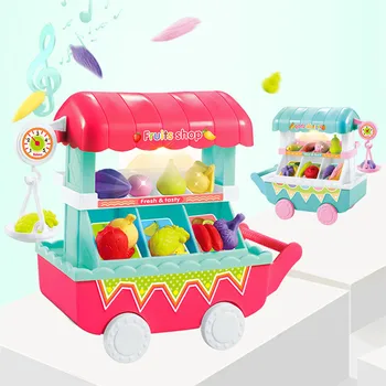 

10PCS Kids Cute Kawaii Simulation Mini Food Vegetable Fruit Shop Trolley Cart with LED Light Music Pretend Play Groceries Toys