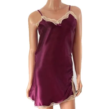 

Sexy Womens V-Neck Backless Nightgown Floral Lace Satin Bowknot Sleepwear Dress
