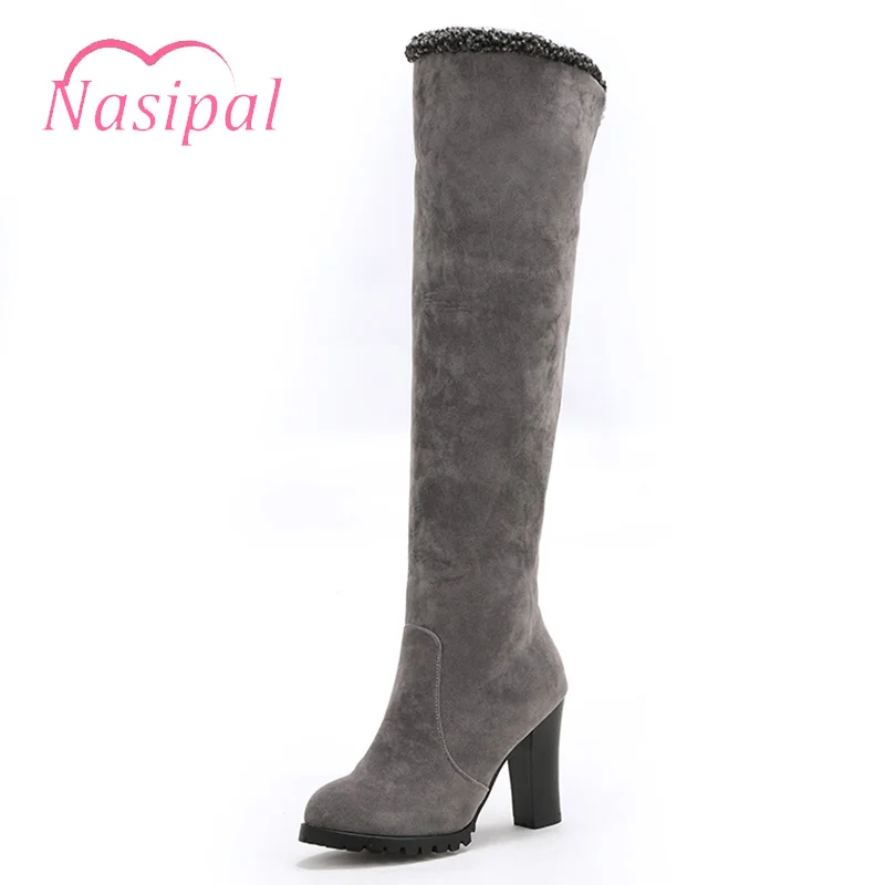

Nasipal 2018 Autumn Winter Fashion High Heels Warm Comfortable Footwear Simple Solid Thigh High Long Boots Plus Size 35-48 Boots