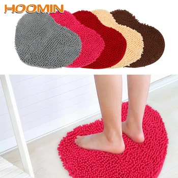 

HOOMIN Non-Slip Chenille Rug Cushion Absorbent Bath Mat Heart Shaped Carpet Bedroom Door Mat