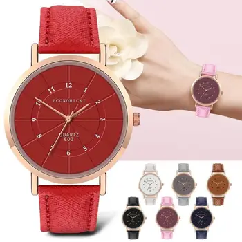 

ECONOMICXI Simple Women Watches Reloj Mujer Number Round Women Watch Leather Band Watches Relogio Feminino for Gift