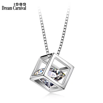 DreamCarnival 1989 Hot Selling Collar Mujer Elegant Crystal CZ Cube Design Sterling Silver Jewelry 925 Pendant Women V00408H dreamcarnival 1989 brand new elegant women dangle earrings vintage 2 levels tassels bone blue color cz unique collection we3855