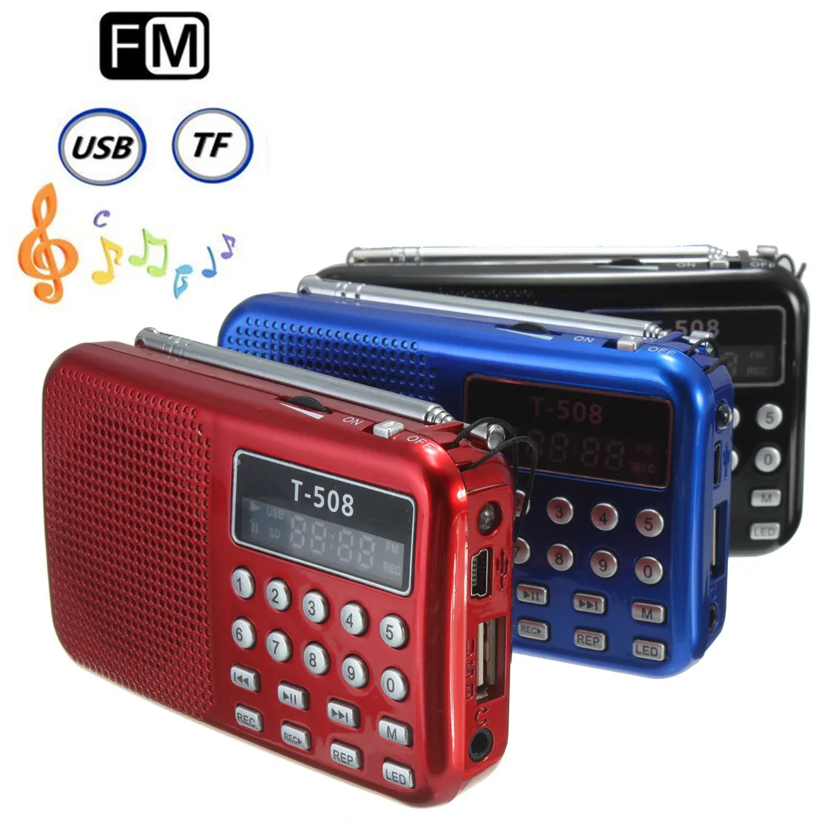 

Mini Portable dual Rechargeable Digital LED display panel Stereo FM Radio Speaker USB TF mirco for SD Card MP3 Music Player
