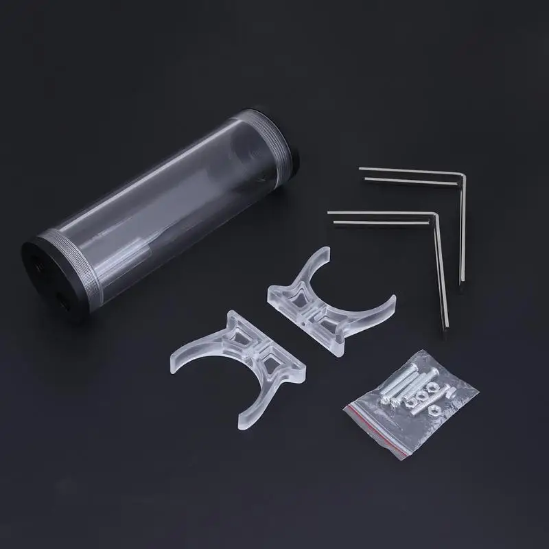 160 X 50 mm Acrylic Water Tank G1/4 Thread Cylinder Reservoir tank with L Shape Metal Buckle screws nuts for PC Water Cooling