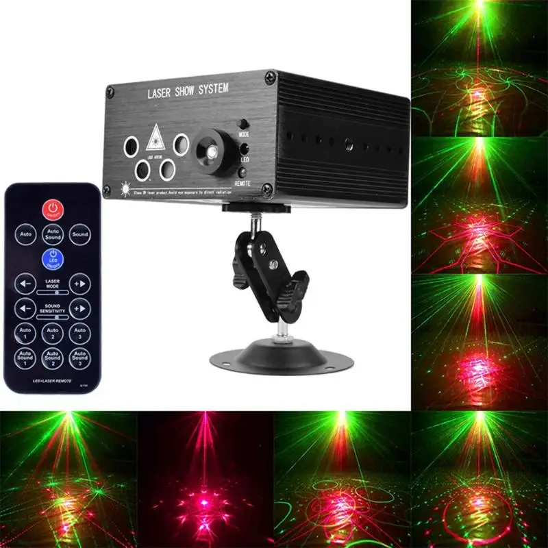 

2/3/5/7Holes 48/120 Patterns LED Laser Projector Mini Stage Disco Lamp