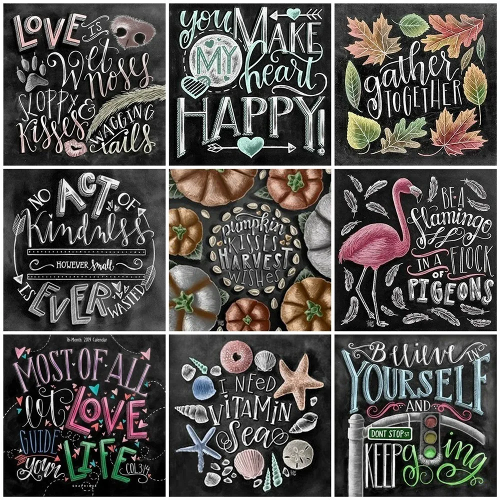

HUACAN 5D DIY Diamond Painting Cross Stitch Blackboard Diamond Embroidery Landscape Full Square Mosaic Rhinestone Home Decor