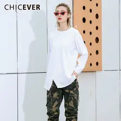 CHICEVER 2019 весна женские топы женские футболки с круглым вырезом с длинным рукавом Свободная белая футболка модная повседневная одежда новая