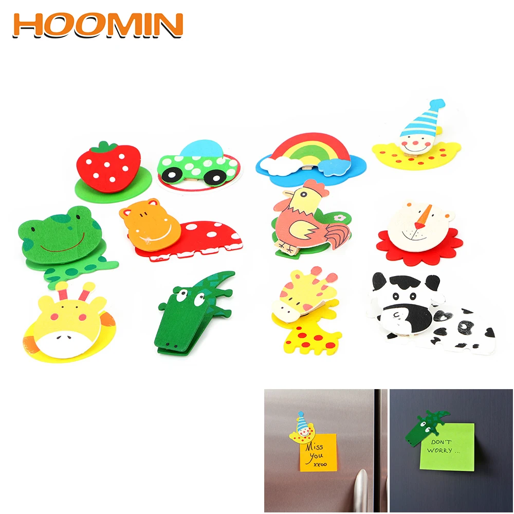 

12pcs/lot Cartoon Fridge Magnet Wooden Message Board Clips Refrigerator Magnets Paper Clip Gift for Kids Home Decoration