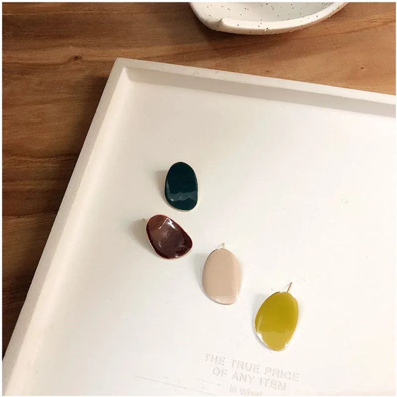 

2019 New Vintage Resin Colorful Enamel Geometric Round Square Asymmetry Yellow Stud Earrings For Women Earrings Girl Party Gift