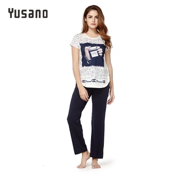 

Yusano Women Pajama Sets Cotton Sleepwear Short Sleeve O-Neck Nightwear Sleep Set Letter Print Casual Home Clothes Pyjama Female