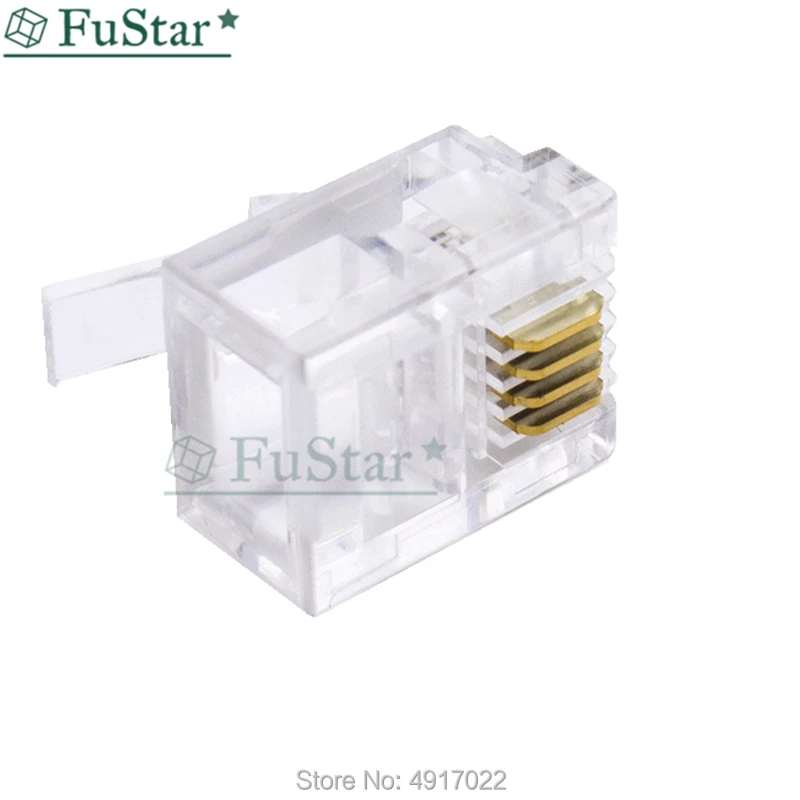 50PCS Crystal Head RJ11 6P4C Modular Plug Gold Plated Network Connector Wholesale 6P4 Core Telephone Crystal Head afbeelding