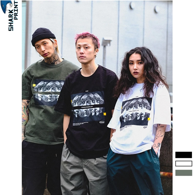 SharkPrint 2019 Summer Mens 100% Cotton 2 Pcs Fashion Profile Photo Print T Shirt Street Tees Big LOGO Casual Short Sleeve Tops | Мужская