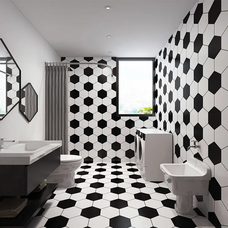 Утолщенные современные просто черные шестигранные водонепроницаемые самоклеющиеся плитки обои Мода Ванная комната Кухня ПВХ решетки стикер на стену