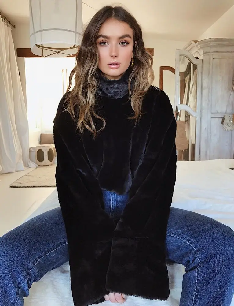 

Hirigin Fashion Women Sweatshirts Turtleneck Fur Hoodies Autumn Winter Warm Luxurious Women Clothes 2018 Wool Sweatshirt