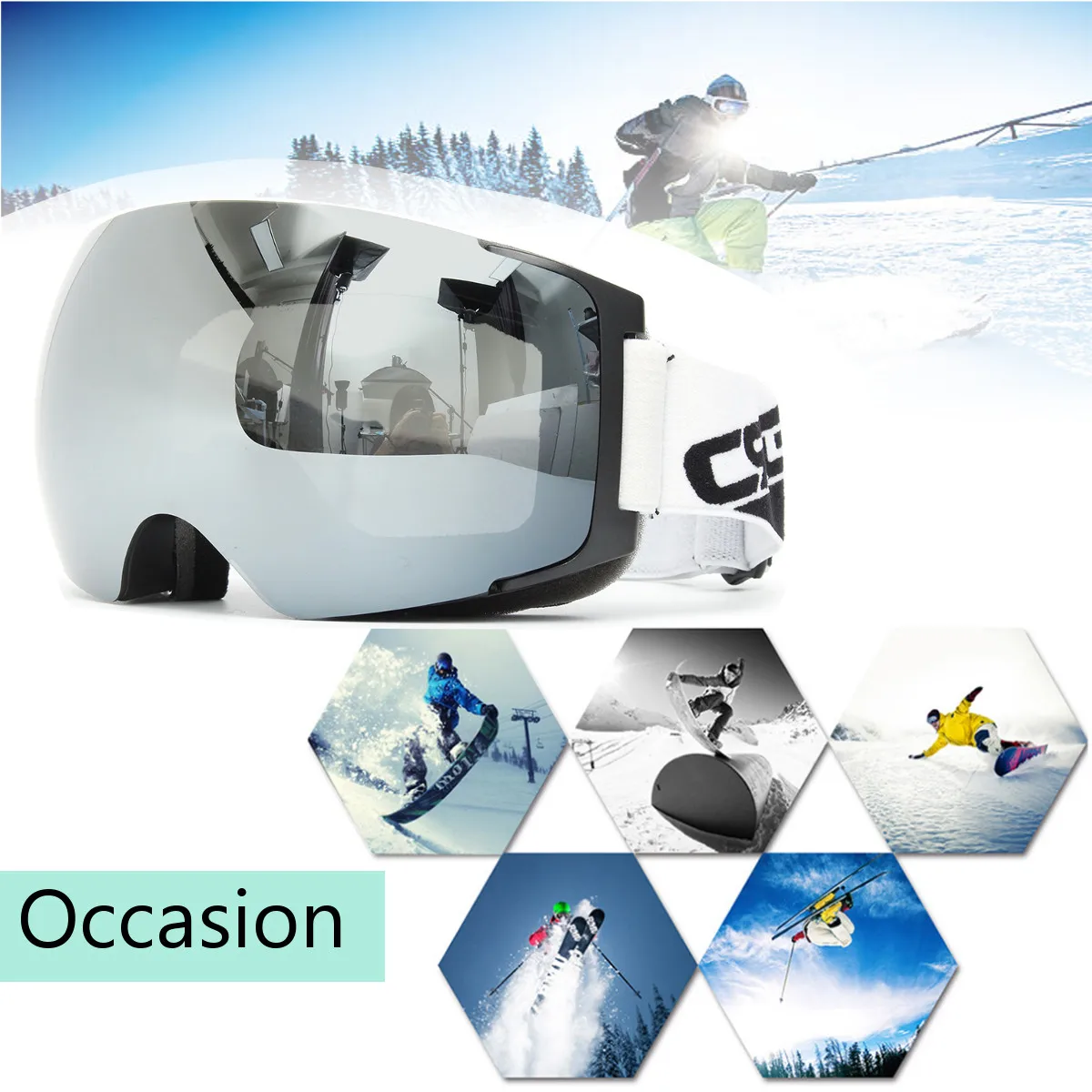 الجليد الثلج Ski نظارات المغناطيس الأشعة فوق البنفسجية الحماية مكافحة الضباب المزدوج عدسة الأسود