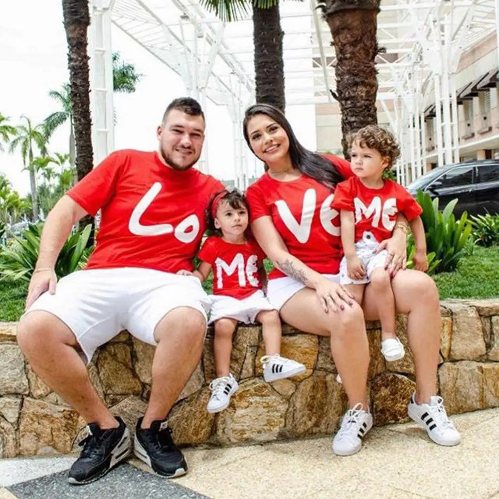 

Love Me Family Parent-child Casual Mom Dad Kids Short Sleeve T-shirt Pullover Tops Valentine's Day Matching Clothes
