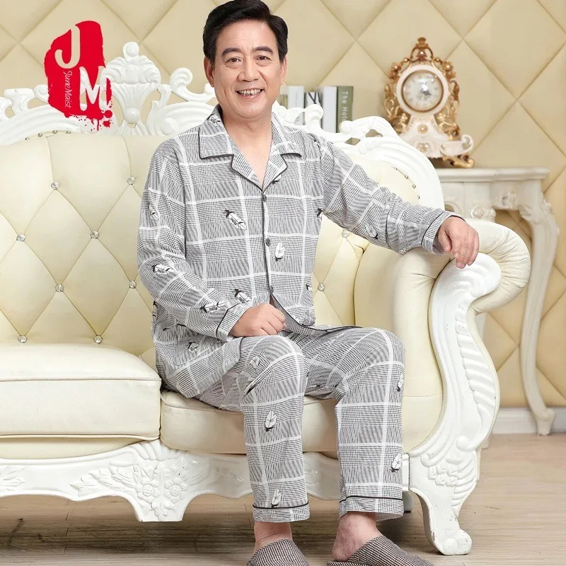 

Cotton Pyjama Men Set Long Sleeve Spring Pajama Man Cardigan Solid Pajama Male Autumn Turn-down Collar Pijama Men L XL XXL XXXL