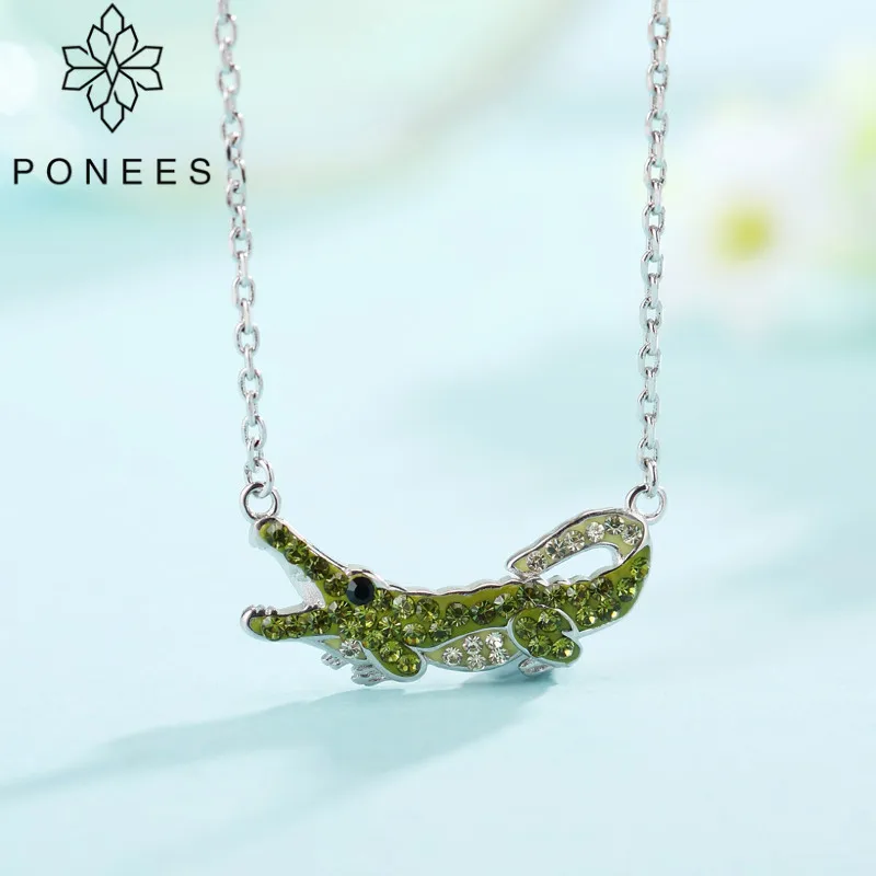 Новое модное ожерелье PONEES с зеленым кристаллом крокодила женские ювелирные