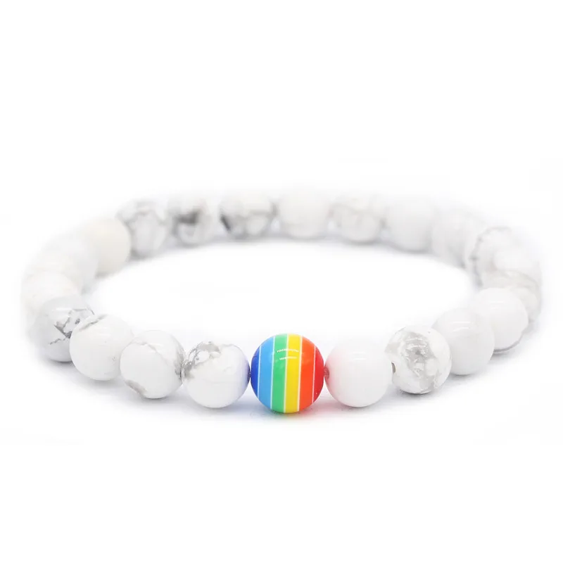 Rinhoo Rainbow Bead Bracelet Pride Stone Strand Couple Bracelets Male Female LGBT Handmade Jewelry colorful