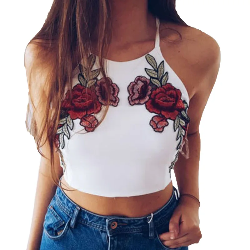 

HOT Summer Embroidery Women Floral Print Bandage Vest Tops Tank Blouse Sleeveless Cothes Beach wear