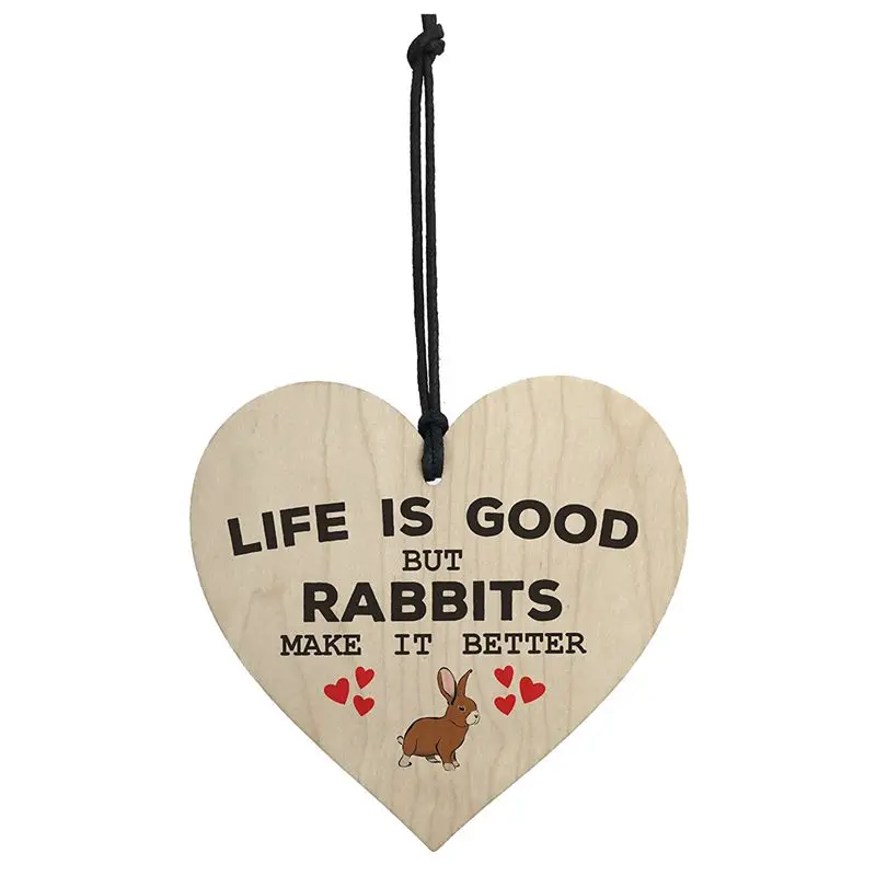 

Rabbits Make Life Better Wooden Hanging Heart Plaque Pet Rabbit Hutch Sign Decor