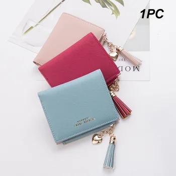

Fashion Short Wallet Women Tassel Coin Purse Folding Cash Credit Card Holder Organizer Pocket Zipper PU Leather Mini Wallet#121