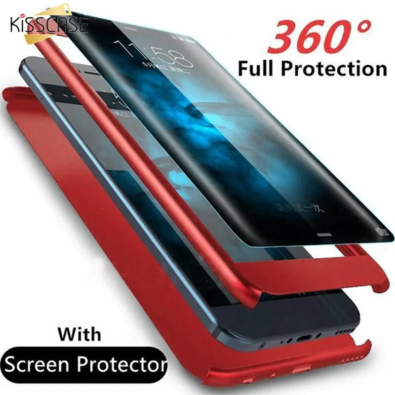 KISSCASE 360 Full Protector Case For iPhone X MAX XR XS 8 7 6 6s Plus Tempered Glass 5 5s SE Phone Fundas Coque |