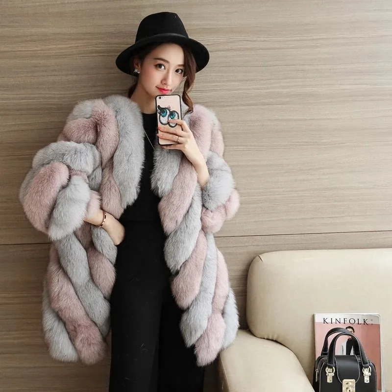 Color Imitation Européenne Long picture Nouveau Haute Fourrure Américain Mode fin Style Picture Hiver Épissage Renard De Manteau Heining Color 0TqU5wvx