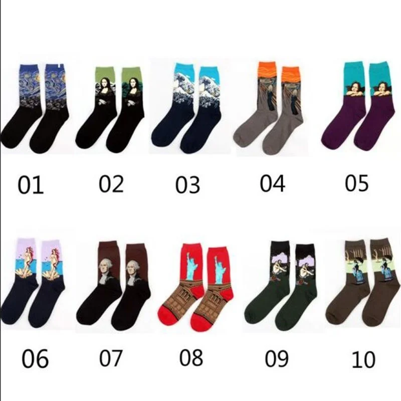 Новые модные женские и мужские носки с надписью Happy Socks унисекс Mona Lisa хлопковые