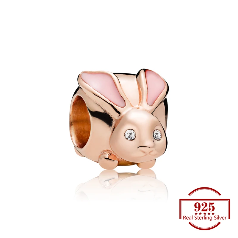 

Rose Gold Rabbit Charms Diy Beads Fits Original Charm 925 Sterling Silver Bracelet Women Trendy Jewelry Lover Wife Gift