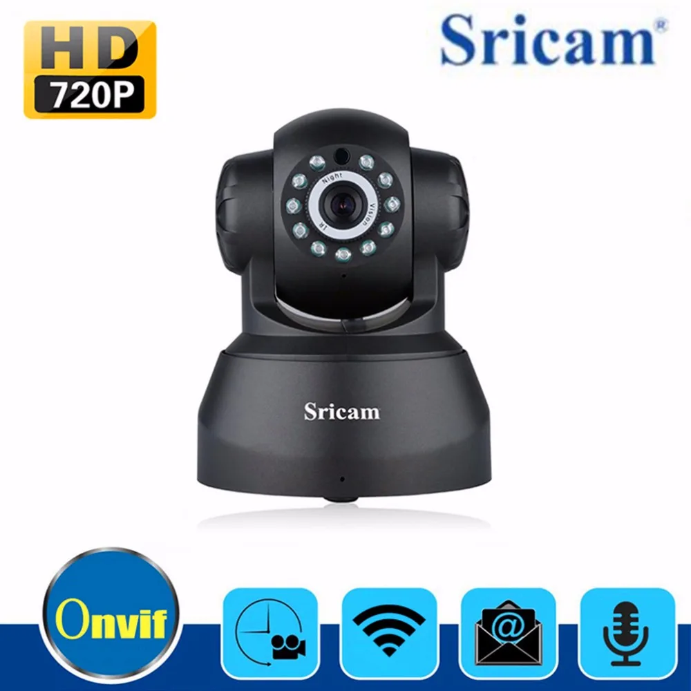 SRICAM SP012 IP Camera Wifi Video Surveillance 720P Onvif P2P Phone Remote 1.0MP Home Security Camera Wireless Wifi Camera Black