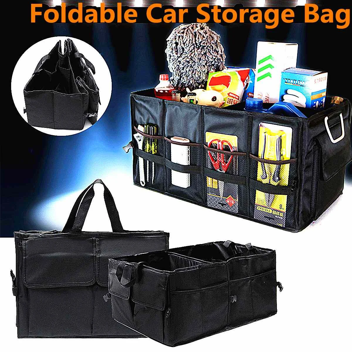 

Car Organizer Foldable Rear Trunk Cargo Storage Box Large Capacity Back Seat Organizer Bag For Auto Vehicle Trucks SUV