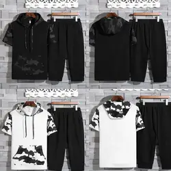 Распродажа 2019 Ishowtienda мужские весенние короткие разрезы с толстовка с капюшоном Топы Брюки комплекты костюм футболка тренировочный костюм