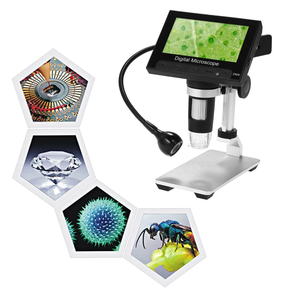 

1000X Portable Digital Microscope 4.3" LCD Display Magnifier with Metal Stand for Circuit Board Repair Soldering Tool